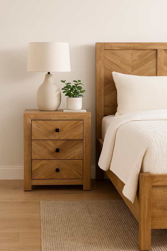 Solid Wood Chevron Nightstand – 3 Drawer KCBS-002 C