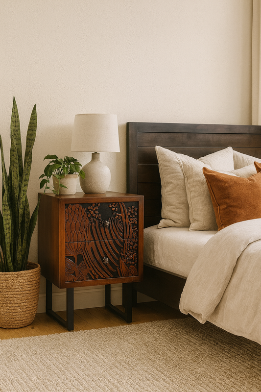 Floral Carved Nightstand KCRS-001