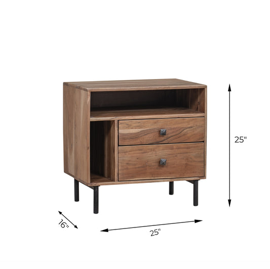 ACACIA WOOD BED SIDE WITH 2 DRAWERS KCS-009